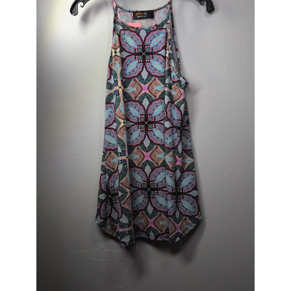 Renee C USA Women's Size‎ Medium Blue black Red geometric boho vintage Shirt top